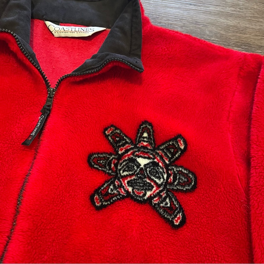 Vintage Coastlines Canada Fleece Jacket Haida Native Sun Full Zip Size Large - Picture 3 of 6